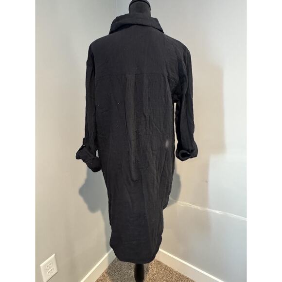 Cotton Gauze Shirt Dress Sz M Black Button Front Collared Long Sleeve Lagenlook - Picture 4 of 7